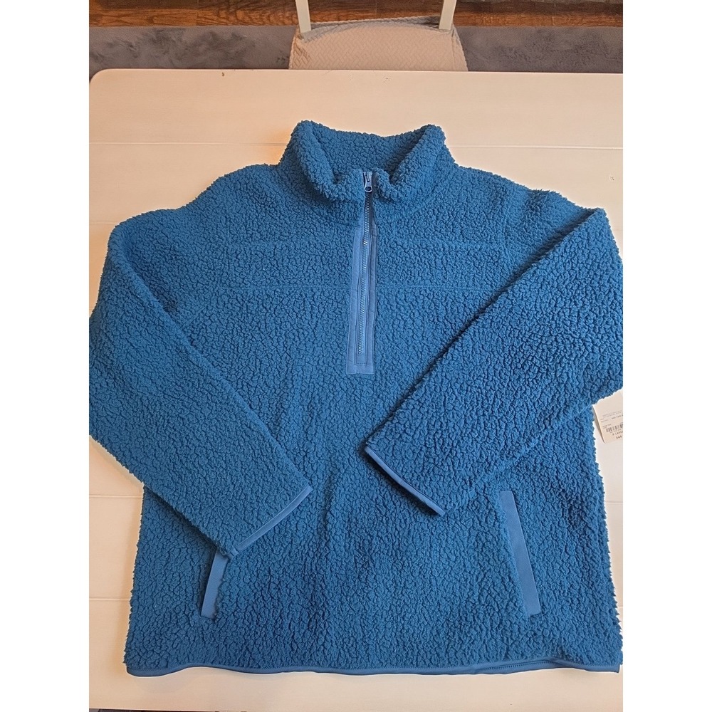 St Johns Bay Womens XL 1/4 Zip Faux Sherpa Pullover Teal NWT